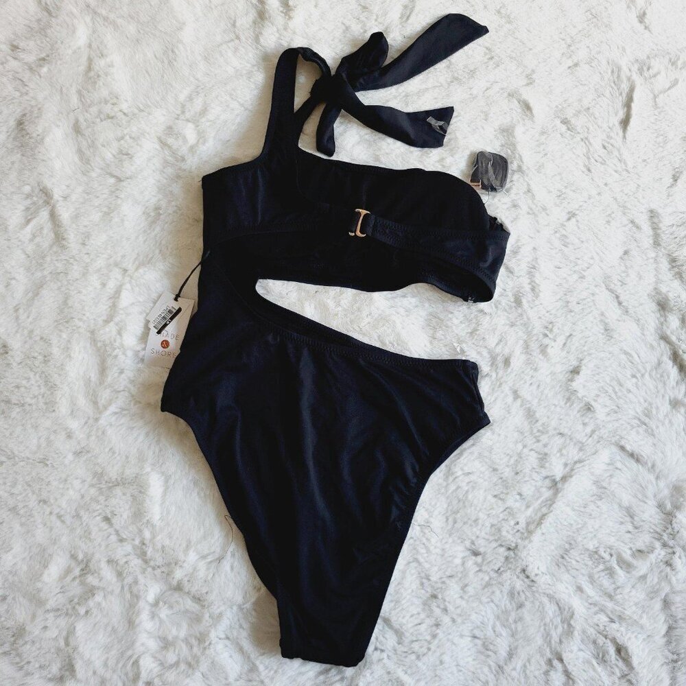 Shade & Shore Women's One Shoulder Bow Cut Out One Piece Swimsuit BT7-Gi - Picture 3 of 4